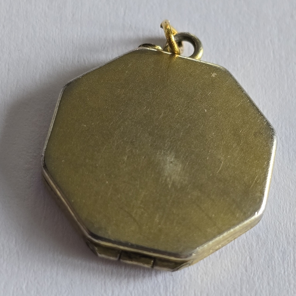 Vintage locket pendant 8 sided art deco silver gold tone photo art deco - Picture 8 of 10
